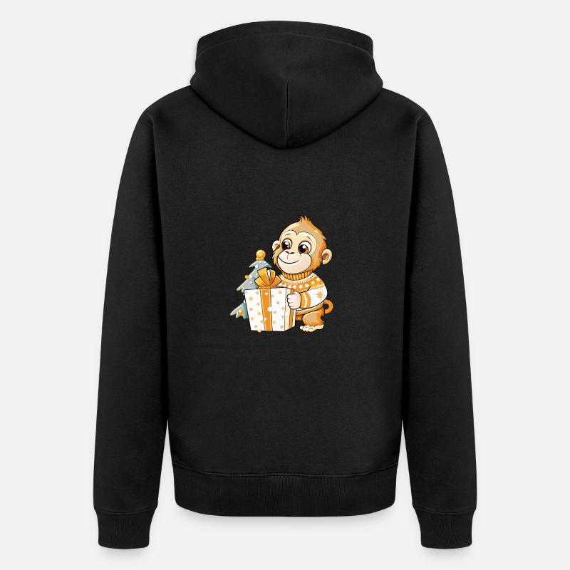 Mignon singe déballage cadeau - Veste à capuche bio Premium Unisexe - noir
