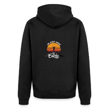 Geocaching - Just Here For The Cache - Unisex Premium Organic Zip Hoodie - black - Back - Nico (187cm)