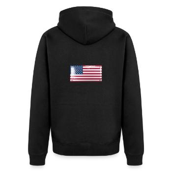 USA Amerika Flagge Fahne Blechschild-Optik - Unisex Premium Bio Zip Hoodie - Schwarz - Hinten - Nico (187cm)