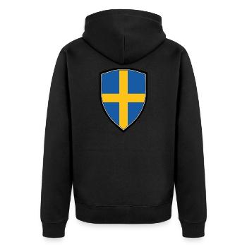 SWEDEN FLAG SHIELD - Unisex Premium Organic Zip Hoodie - black - Back - Nico (187cm)