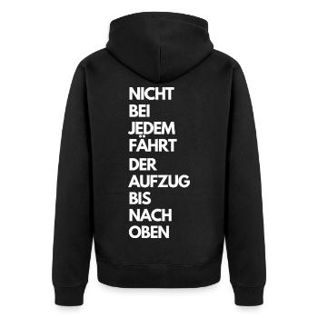 NICHT BEI JEDEM FÄHRT DER AUFZUG BIS NACH OBEN - Unisex Premium Bio Zip Hoodie - Schwarz - Hinten - Nico (187cm)