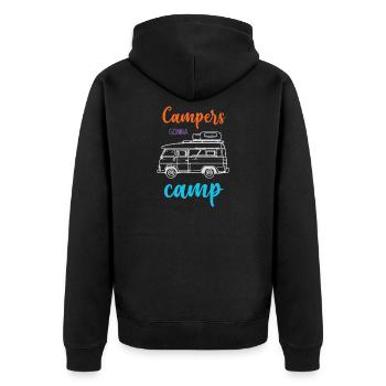 Camper auf dem Weg zum Camp - Unisex Premium Bio Zip Hoodie - Schwarz - Hinten - Nico (187cm)