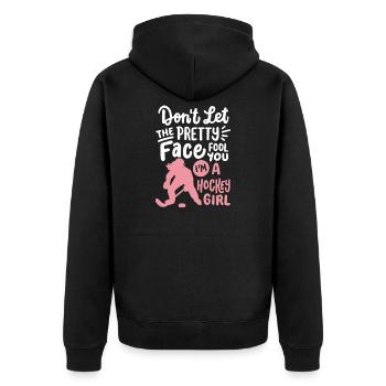 Eishockey Eishockeyspielerin - Unisex Premium Bio Zip Hoodie - Schwarz - Hinten - Nico (187cm)