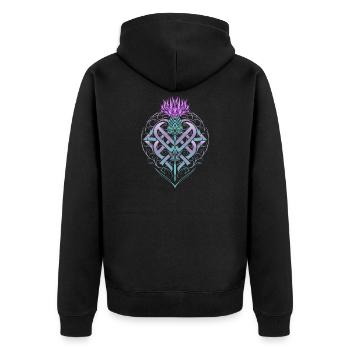 Distel Schild Celtic Knots Thistle Lover - Unisex Premium Bio Zip Hoodie - Schwarz - Hinten - Nico (187cm)