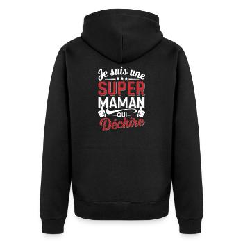 Eine Super-Mama, die reißt - Unisex Premium Bio Zip Hoodie - Schwarz - Hinten - Nico (187cm)