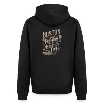 Boston: Wo die Freiheit geboren wurde und die Geschichte lebt - Unisex Premium Bio Zip Hoodie - Schwarz - Hinten - Nico (187cm)