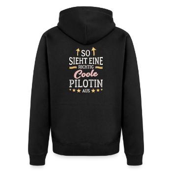 So sieht eine richtig coole Pilotin aus Fliegerin - Unisex Premium Bio Zip Hoodie - Schwarz - Hinten - Nico (187cm)