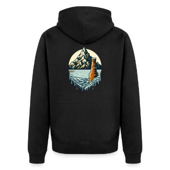 Gipfelsee mit Bierflasche - Unisex Premium Bio Zip Hoodie - Schwarz - Hinten - Nico (187cm)