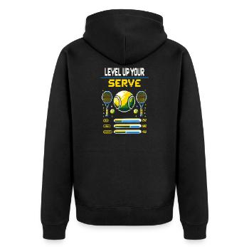 Kids Tennis Level Up your Serve Hoodie T-Shirt - Unisex Premium Organic Zip Hoodie - black - Back - Nico (187cm)