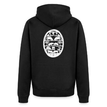 Eringer_1_white - Unisex Premium Bio Zip Hoodie - Schwarz - Hinten - Nico (187cm)