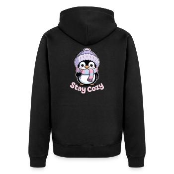 Penguin Stay Cozy - Cute Winter Motif - Unisex Premium Organic Zip Hoodie - black - Back - Nico (187cm)