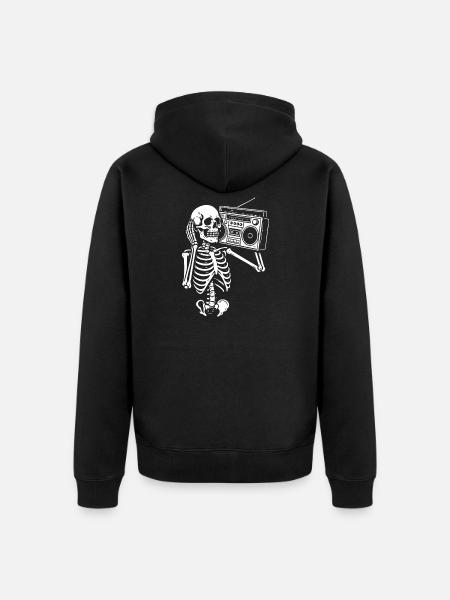 Skelett Ghettoblaster Retro Groove - Unisex Premium Bio Zip Hoodie - Schwarz