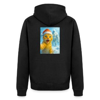  cat, Santa hat, Yeti, Christmas, snow, meme,selfi - Unisex Premium Bio Zip Hoodie - Schwarz - Hinten - Nico (187cm)