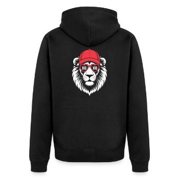 Lion XO Hearts Cap - Unisex Premium Bio Zip Hoodie - Schwarz - Hinten - Nico (187cm)