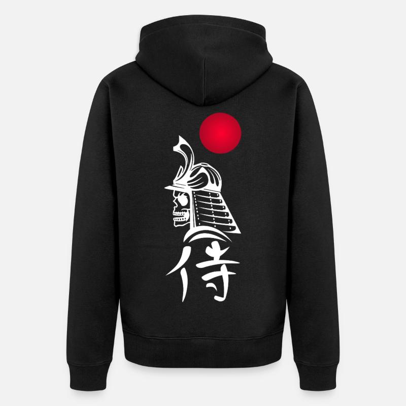 Weißer Samurai und Rote Sonne - Unisex Premium Bio Zip Hoodie - Schwarz