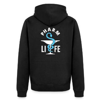 Apotheker Pharmazeutisch-technischer - Unisex Premium Bio Zip Hoodie - Schwarz - Hinten - Nico (187cm)
