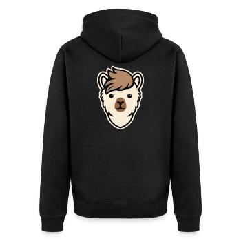 Minimal Alpaka Icon – Clean Streetwear Design - Unisex Premium Bio Zip Hoodie - Schwarz - Hinten - Nico (187cm)
