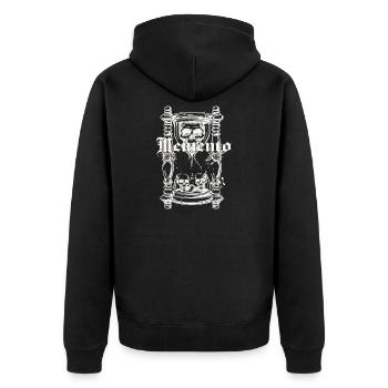 Memento Mori – Vergiss nicht zu leben - Unisex Premium Bio Zip Hoodie - Schwarz - Hinten - Nico (187cm)