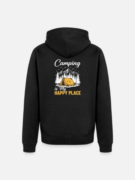 Camping is my happy place - Unisex Premium Organic Zip Hoodie - black