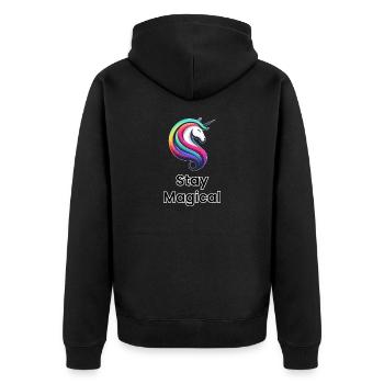Unicorn Rainbow – Stay Magical - Unisex Premium Organic Zip Hoodie - black - Back - Nico (187cm)