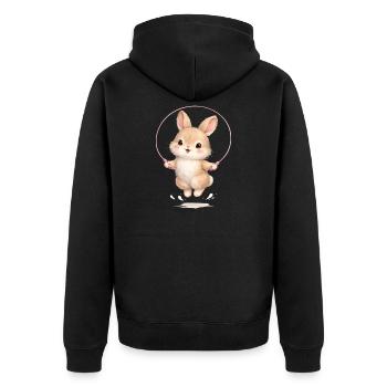 Süßer Hase beim Seilspringen  - Unisex Premium Bio Zip Hoodie - Schwarz - Hinten - Nico (187cm)
