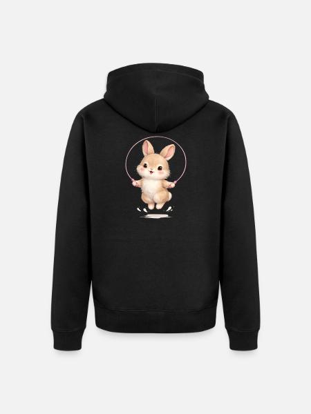 Cute bunny jumping rope - Unisex Premium Organic Zip Hoodie - black