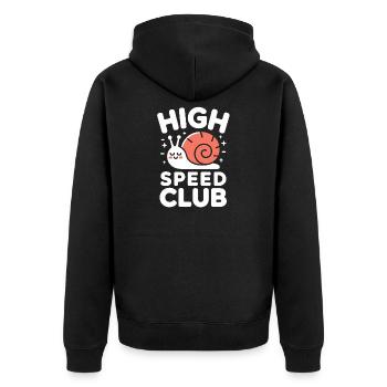 High Speed Club Schnecke - Unisex Premium Bio Zip Hoodie - Schwarz - Hinten - Nico (187cm)