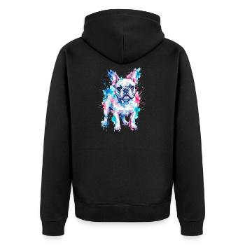 Farbenfroher Hund: Aquarell Kunst Design - Unisex Premium Bio Zip Hoodie - Schwarz - Hinten - Nico (187cm)