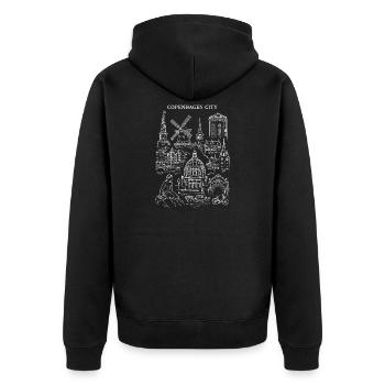 Copenhagen City Skyline Illustration - Unisex Premium Organic Zip Hoodie - black - Back - Nico (187cm)