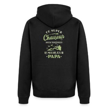 Papa Chasseur, Chasse Vintage Humour - Veste à capuche bio Premium Unisexe - noir - Dos - Nico (187cm)