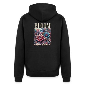 Bloom with Grace - Unisex Premium Organic Zip Hoodie - black - Back - Nico (187cm)