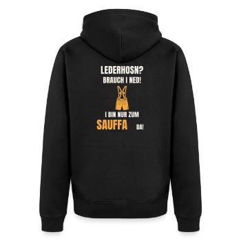 Lederhosn Brauch i ned - Sauffa Spruch Tracht - Unisex Premium Bio Zip Hoodie - Schwarz - Hinten - Nico (187cm)