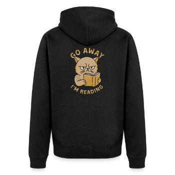 Geh weg, ich lese - Unisex Premium Bio Zip Hoodie - Schwarz - Hinten - Nico (187cm)