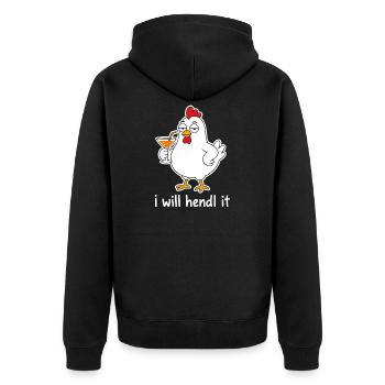 I Can Hendl It – Lustiges Hühner-Wortspiel - Unisex Premium Bio Zip Hoodie - Schwarz - Hinten - Nico (187cm)