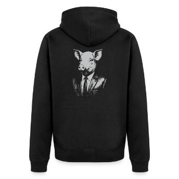 Elegantes Schwein im Anzug - Unisex Premium Bio Zip Hoodie - Schwarz - Hinten - Nico (187cm)