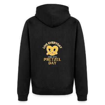 Lebe jeden Tag wie es Brezeltag Herzbrezeln - Unisex Premium Bio Zip Hoodie - Schwarz - Hinten - Nico (187cm)