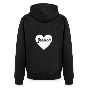 Jessica Prénom Idée Cadeau Coeur Amour J’Aime - Veste à capuche bio Premium Unisexe - noir - Dos - Nico (187cm)