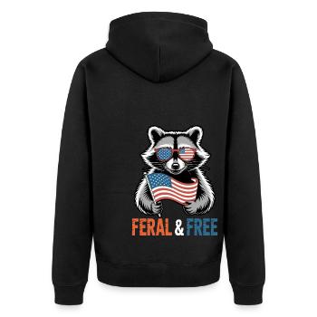 Wild & Frei Rot Weiß Und Wild Waschbär Flagge - Unisex Premium Bio Zip Hoodie - Schwarz - Hinten - Nico (187cm)