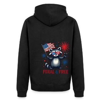 Waschbär Wild & Frei Weiß Und Wild 4. Juli - Unisex Premium Bio Zip Hoodie - Schwarz - Hinten - Nico (187cm)
