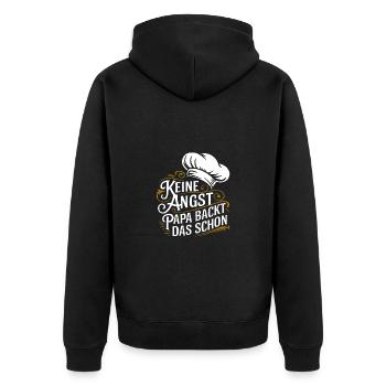 Papa backt das schon. Unser Papa ist Bäcker - Unisex Premium Bio Zip Hoodie - Schwarz - Hinten - Nico (187cm)
