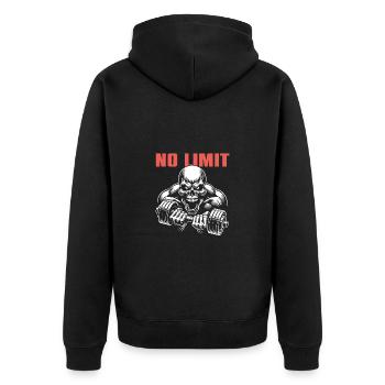 No Limit Hard Workout Skull with Dumbbell - Unisex Premium Organic Zip Hoodie - black - Back - Nico (187cm)