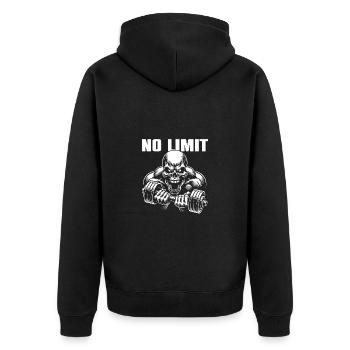 No Limit Hard Workout Skull with Dumbbell - Unisex Premium Organic Zip Hoodie - black - Back - Nico (187cm)