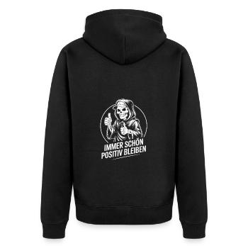 Grim Reaper lustig immer schön positiv bleiben - Unisex Premium Bio Zip Hoodie - Schwarz - Hinten - Nico (187cm)