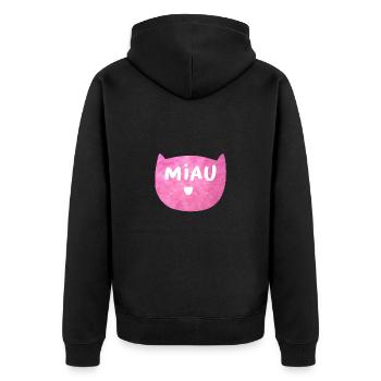 MIAU Katze flauschig rosa pink Haustier Fan Liebe - Unisex Premium Bio Zip Hoodie - Schwarz - Hinten - Nico (187cm)