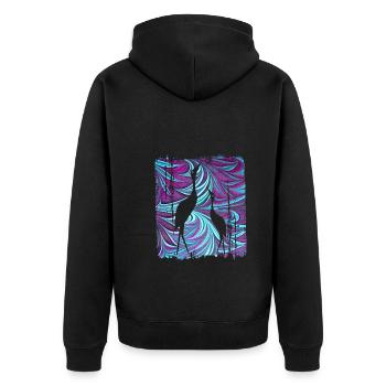 kranich e 74 - Unisex Premium Bio Zip Hoodie - Schwarz - Hinten - Nico (187cm)