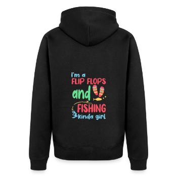 Ich bin ein Flip Flop und Fischer Mädchen - Unisex Premium Bio Zip Hoodie - Schwarz - Hinten - Nico (187cm)