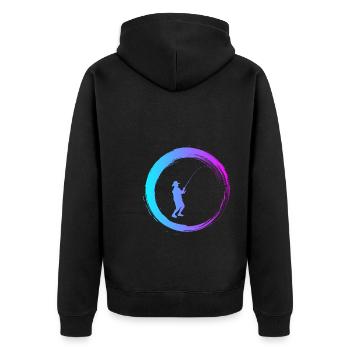 Sporty Hobby Leidenschaft Angeln - Unisex Premium Bio Zip Hoodie - Schwarz - Hinten - Nico (187cm)