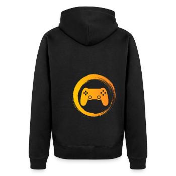 Sporty Hobby Leidenschaft Gaming - Unisex Premium Bio Zip Hoodie - Schwarz - Hinten - Nico (187cm)