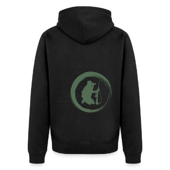 Sporty Hobby Leidenschaft Jäger - Unisex Premium Bio Zip Hoodie - Schwarz - Hinten - Nico (187cm)