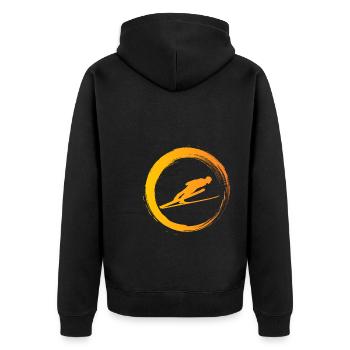 Sporty Hobby Leidenschaft Skispringen - Unisex Premium Bio Zip Hoodie - Schwarz - Hinten - Nico (187cm)